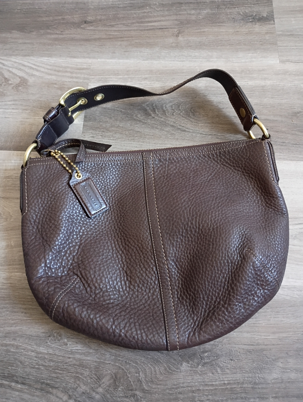 Coach Women's Vintage Classic Y2k 08 Brown Pebbled Leather Hobo Shoulder Handbag
